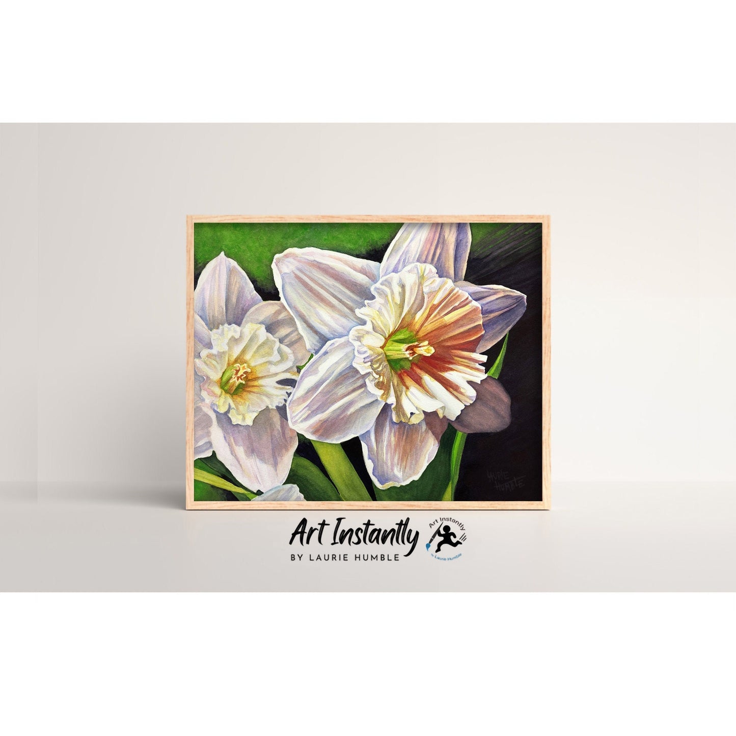 White Daffodil Watercolor Painting Digital Print