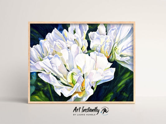 White Modern Abstract Floral Watercolor Digital Print